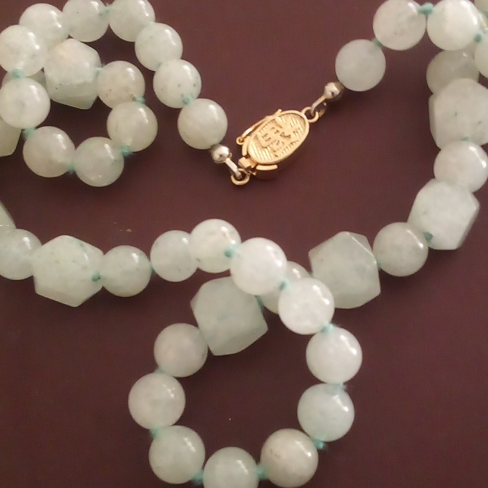 Celandon Jade Antique Handknotted Qing dynasty Clasp?Looks mint.Goldpl.